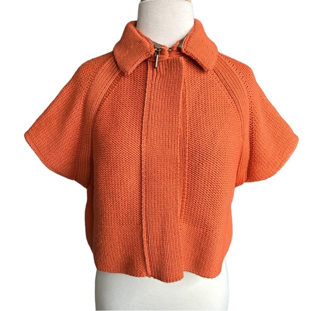 AKRIS Punto 100% Wool Short Sleeve Zip Collar Cropped Cardigan Sweater